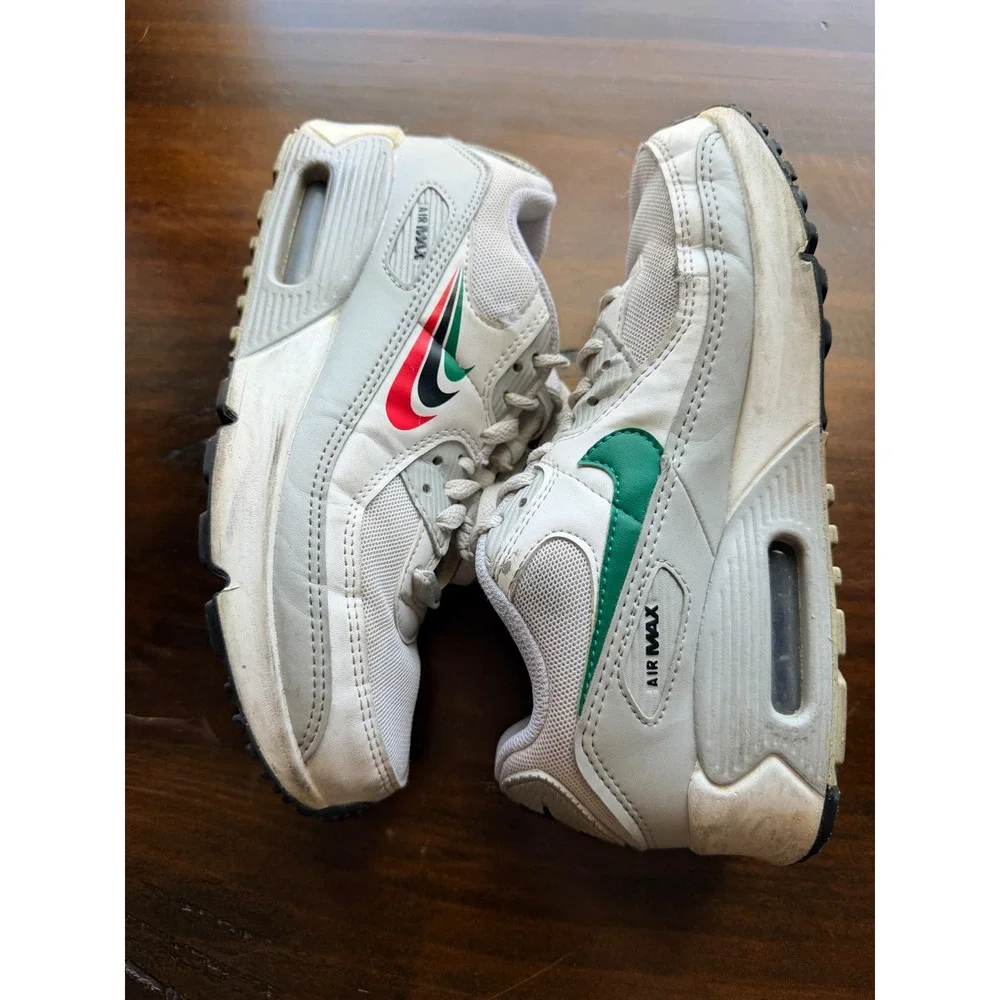 Nike Air Max 90 GS White Grey Multi-Swoosh Sneakers DV3032-100 Mens 4Y